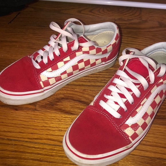 red and checkered vans